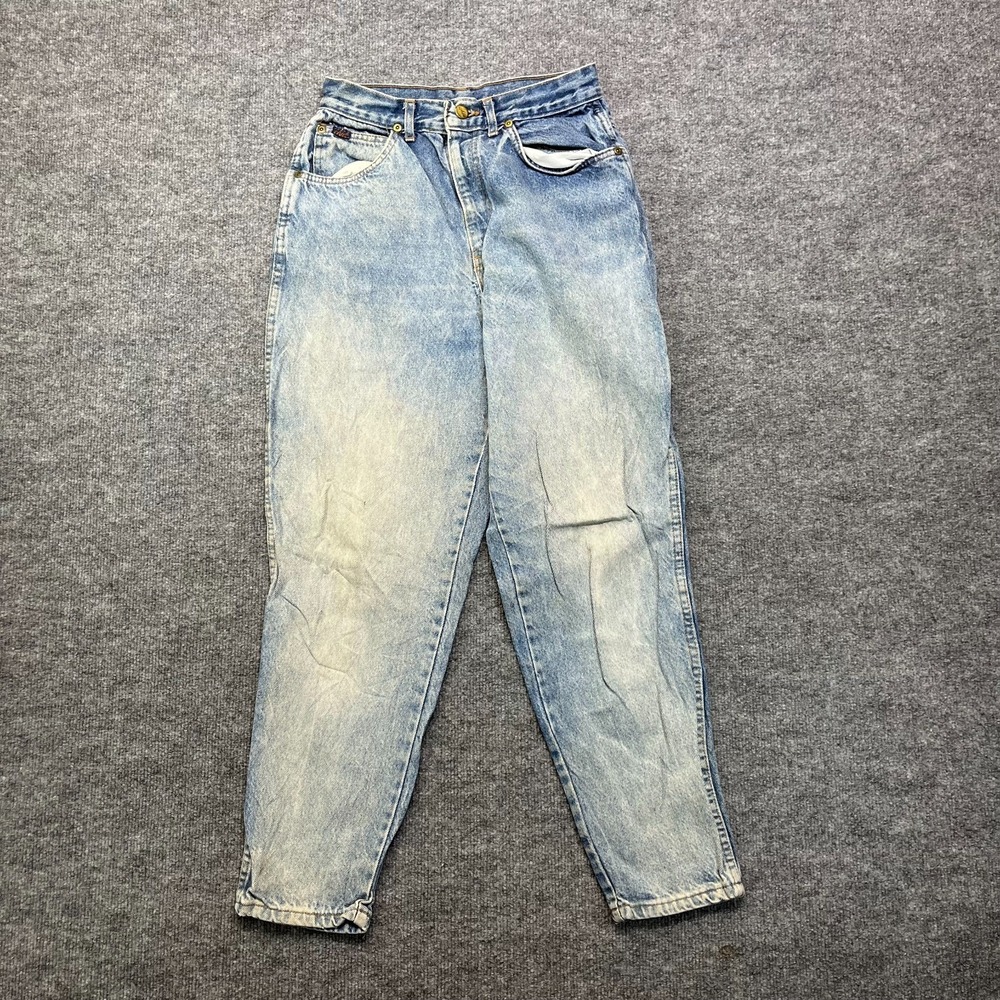 Vintage Chic Tapered Jeans Women's Blue Cotton Denim Embroidered Zip Fly - 26X27